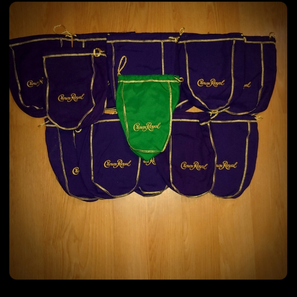 12 Crown Royal bags + 1 free green Crown Royal bag